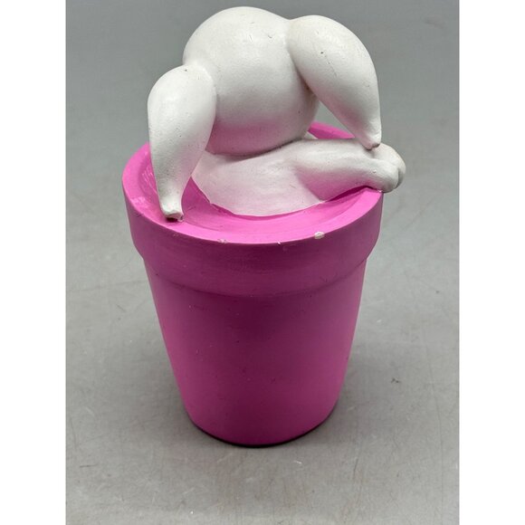 Easter Holiday Rabbit In Pink Flower Pot Decorative Figurine 4.5" Tall READ - Picture 3 of 6